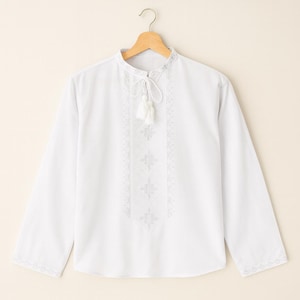 Vyshyvanka Men, White Linen Embroidered Short Sleeve Shirt, Slavic Holiday Mens Clothing, Natural Fashion From Ukrainian Shop, Gift For Him