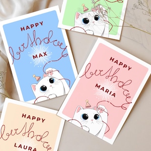 Weiße Perserkatze Geburtstagskarte - Lustige druckbare Katzenliebhaber Karte, bearbeitbare Canva Vorlage, Geschenk für Mann, Frau, Freundin, Freund |A6