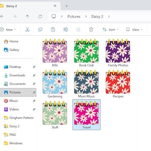デイジーの花柄フォルダー/ノートブックアイコン60個 | Mac & Windows デスクトップアイコン | かわいいオーガナイザー | パステル調デジタルダウンロード