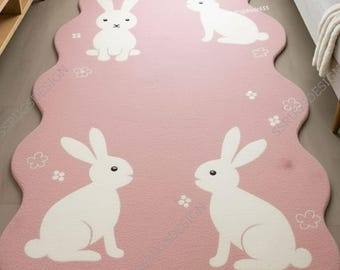 うさぎのラグ、子供部屋にぴったりの可愛いうさぎのラグ | ピンクを