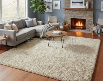 Cozy Cream Shaggy Area Rug – Ultra Soft Plush Bedroom Carpet.
