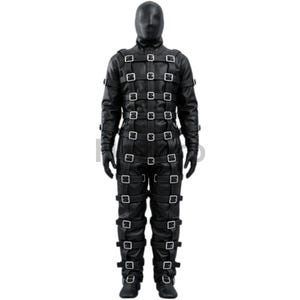 Full-Body Leather Bondage Suit with Buckles & Straps-Black Leather Restraint Suit – Fetish Gear for Roleplay- Extreme Bondage Suit