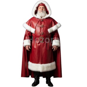 Genuine Leather Santa Hooded Cloak: Faux Fur Trim, Gothic Costume