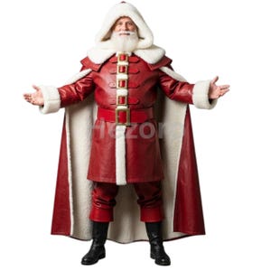Handcrafted Leather Santa Suit: Fur Trim Coat, Hat, Cape & Pants