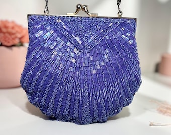 Carla Marchi Periwinkle Beaded Evening Bag • Sculptural Italian Micro Crossbody, Kiss Lock