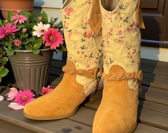 NWT Santa Fe Floral Western Boots 5.5 – Suede Braids + Silver Rings 199.00 tag, Leather