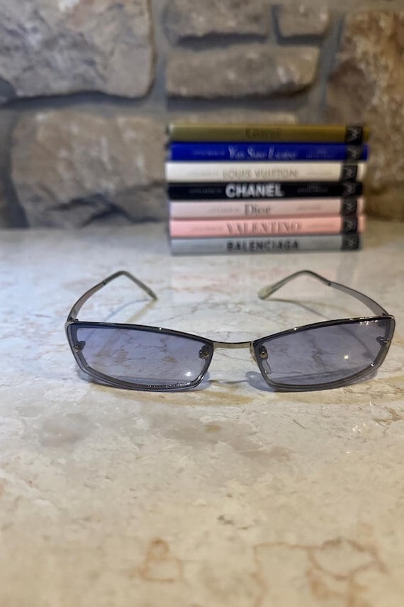 Y2K Silver Rectangular Sunglasses: Light Smoke Le… - image 1