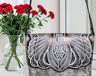 Patricia Nash Santillana Tooled Leather Crossbody—Metallic Bronze and Ivory— Discontinued— Dust Cover