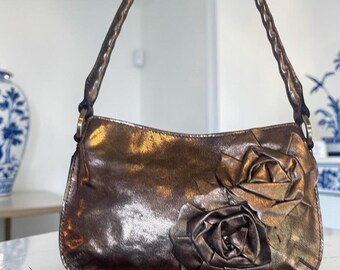 Patricia Nash Rose Leather Shoulder Bag Hartford Metallic Bronze with Tags and Dust Cover