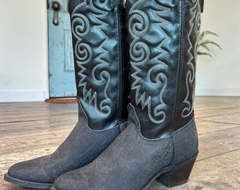 Botas vaqueras Wrangler Silver Lake negras vintage, nuevas con etiquetas, de cuero texturizado, caña bordada, talla 7.5.