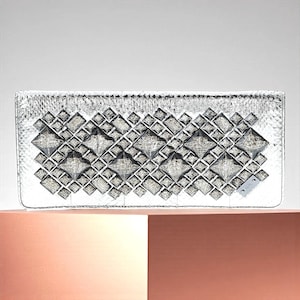 Metallic Silver Python Embossed Clutch: Rafe New York Geometric Bag
