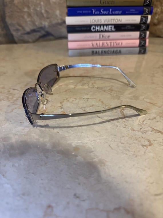 Y2K Silver Rectangular Sunglasses: Light Smoke Le… - image 3