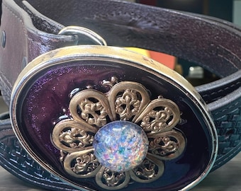 Allison Daniel Designs Statement Belt Size 34 – Purple Enamel Buckle, Made in USA