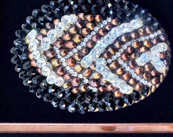 Vintage Nikalet Oversized Beaded Statement Belt Buckle – Heavy Crystal & Pearl Design