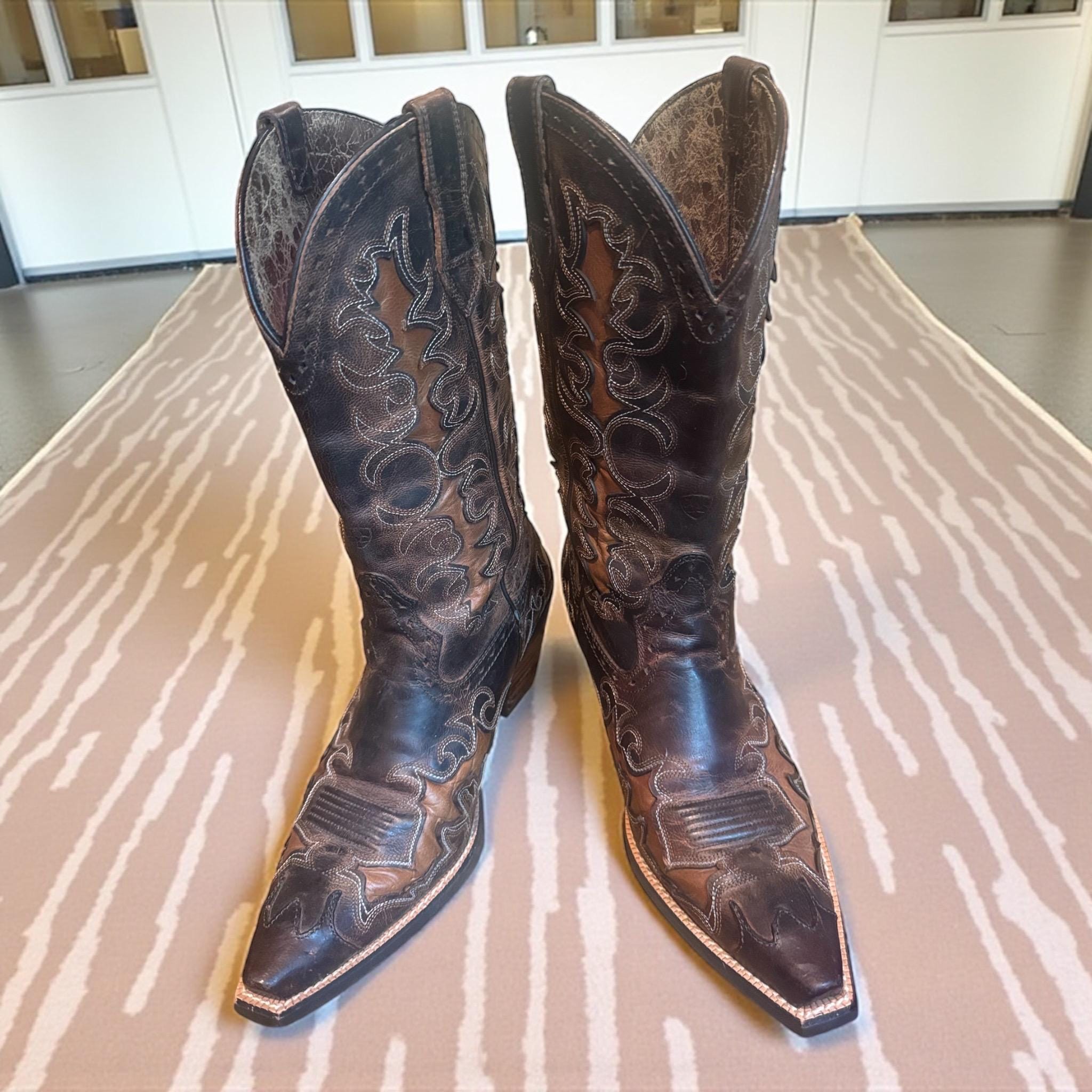 Ariat Embroidered Cowboy Boots: Dark Brown Leather, Women