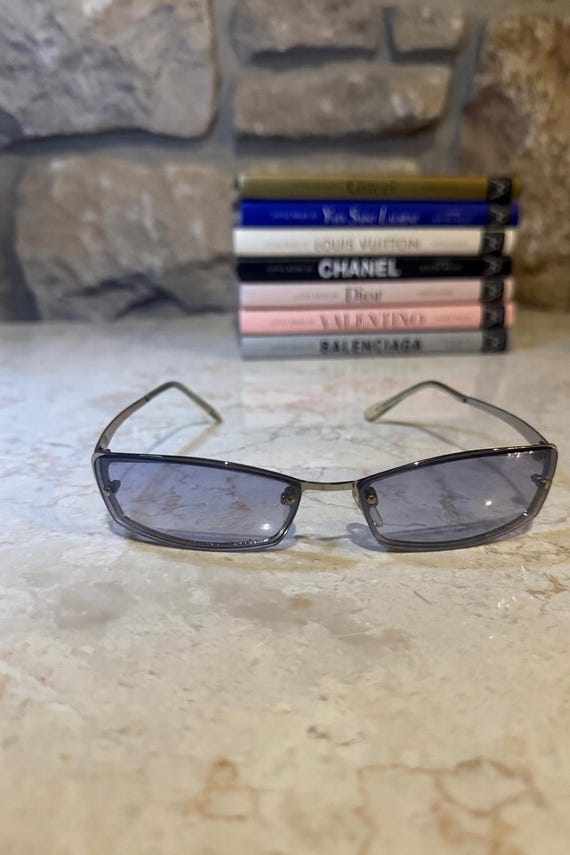 Y2K Silver Rectangular Sunglasses: Light Smoke Le… - image 2
