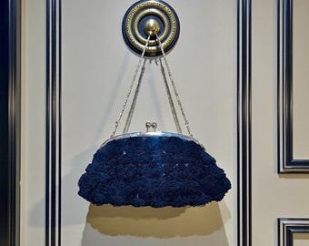 Clutch de noche vintage con roseta negra: bolso de noche formal ligero