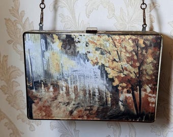 Sondra Roberts Minaudiere Clutch | Impressionist Paris Autumn Street Scene Box Bag