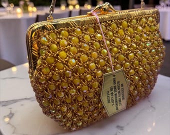 Vintage NOS Hong Kong Beaded Evening Bag Double Compartment Clutch with Original Tag