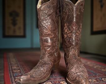 Botas vaqueras Corral con incrustaciones de lagarto - Talla 6.5 M para mujer