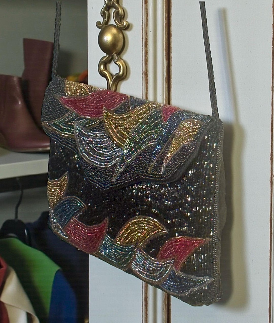 Vintage Beaded Evening Bag – Art Deco Multicolor Clutch Crossbody - Etsy