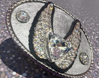Michelle Monroe Crystal Wings Belt Buckle – Leather-Covered Swarovski