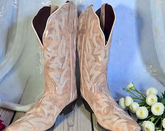 Laredo Dream Girl Boots 9B/C | Champagne Metallic Leather | Wide Calf 14.5” | Sold Out Style 52463 | Snip Toe Western