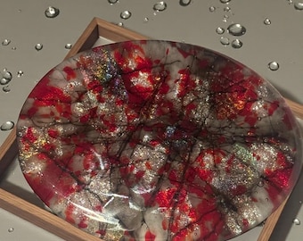 Vintage Murano Art Glass Belt Buckle – Hand-Formed Oval, Red & Silver Foil, Italian Glass-  Spectacular