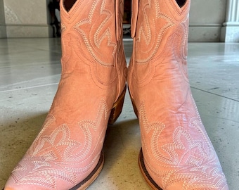 Lane Lexington Blush Pink Leather Western Ankle Booties Women’s 8.5 Snip Toe Unworn