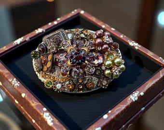 Cochni Made in Italy Jeweled Oval Belt Buckle with Crystal and Pearl Detailing