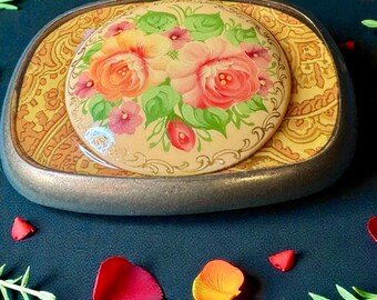 Hebilla de cinturón vintage Allison Daniel con estampado floral / Arte popular de latón hecho a mano