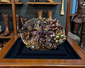 Cochni Made in Italy Jeweled Oval Belt Buckle with Crystal and Pearl Detailing