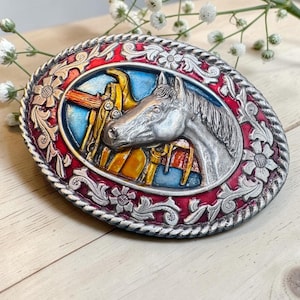 Women’s Vintage 1986 Siskiyou Buckle & Leather & Horse Hair Belt Vintage 1986 US Tribute to the Horse Belt Buckle by Siskiyou  main image 3