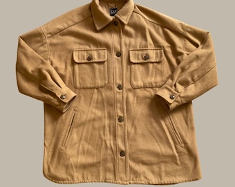 GAP Wollmischung Shacket Camel Oversized Shirt Jacke