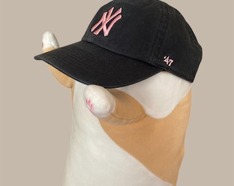 Vintage zwarte Yankees-pet '47 Brand Clean Up roze logo baseball strapback