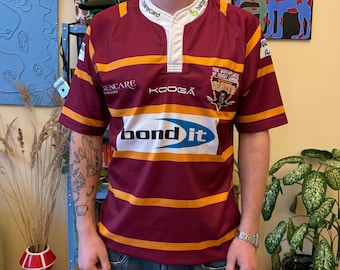 Huddersfield Giants Rugby Jersey S Kooga Maroon Yellow Vintage Shirt Bond It Sponsor
