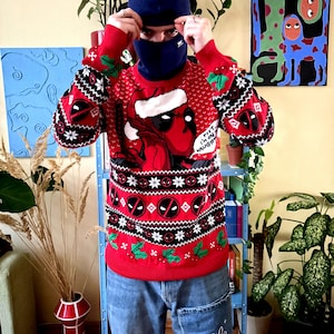 Maglione natalizio Marvel Deadpool - Maglia natalizia, maglione natalizio brutto e divertente, regalo a tema fumetto