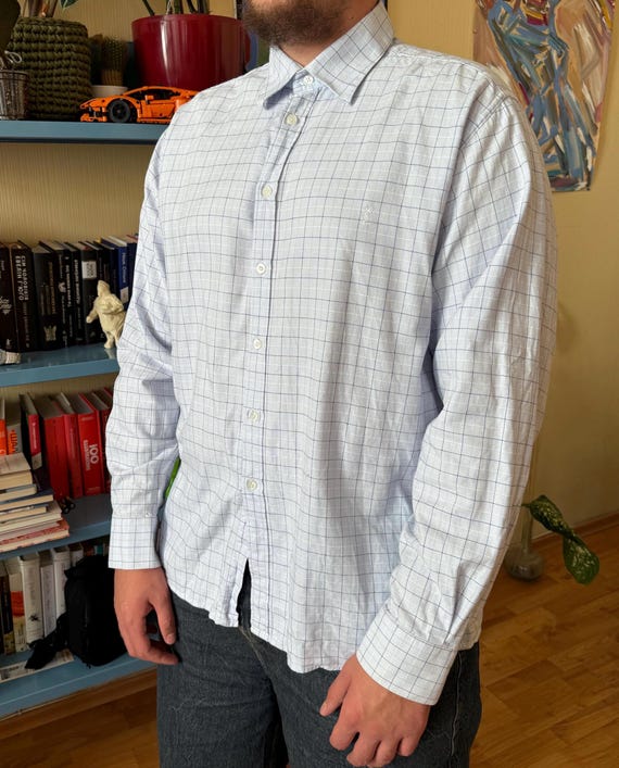 Yves Saint Laurent YSL Dress Shirt XL Blue Check Long Sleeve 100% Cotton -  Etsy Israel