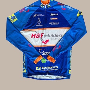 Cycling Jersey S Schilders Volendam Team Blue Orange White  Long Sleeve Road Bike Shirt