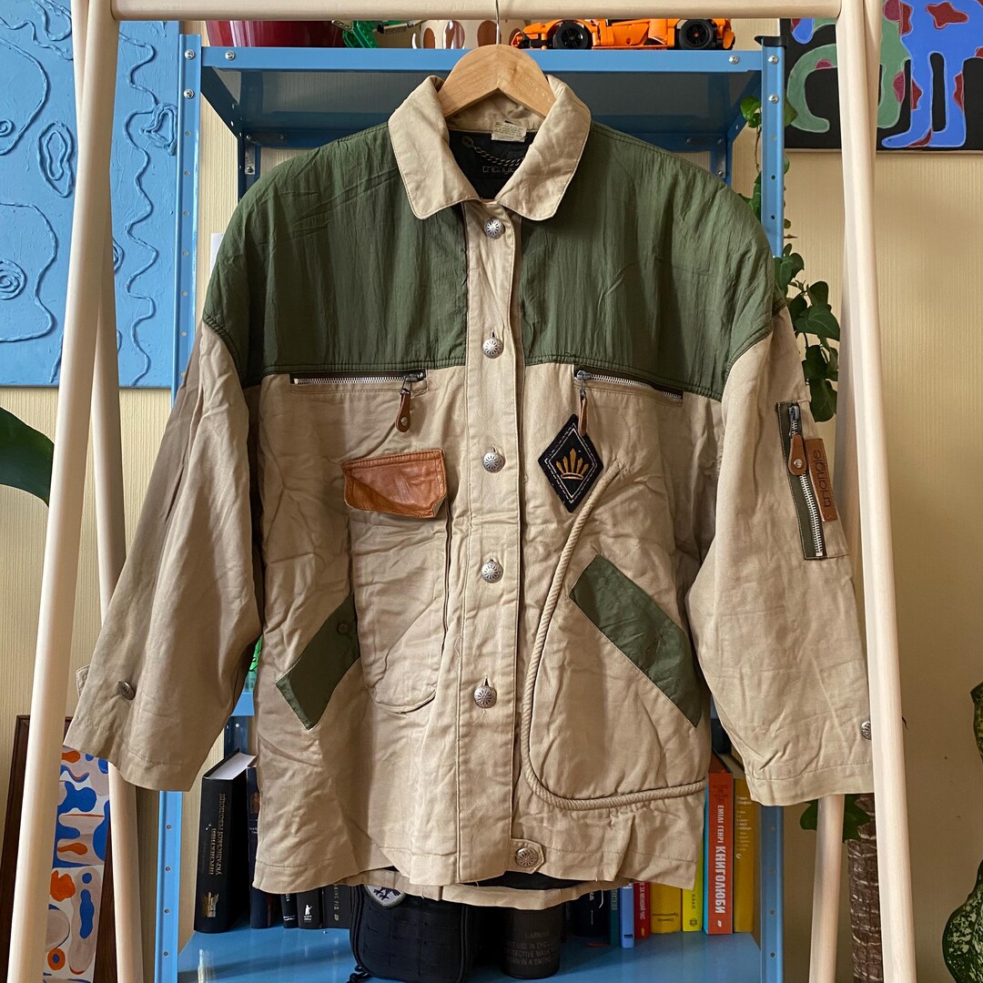 Triangle Jacket Button Vintage Triangle Jacket Color Block Utility Style Cotton Acetate Retro ...
