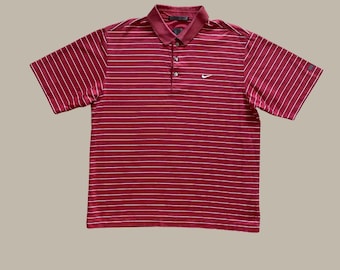 Vintage Nike gestreept poloshirt maat M rood swoosh golf casual relaxte pasvorm heren