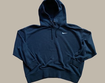 Sudadera con capucha Nike vintage bordada con el logo, mezcla de algodón negra