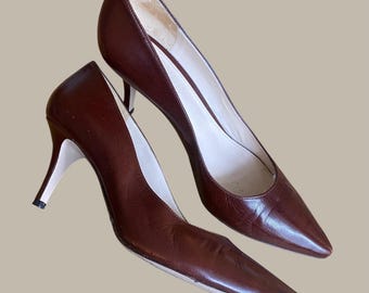 Max Mara leren pumps hakken terracotta EU 40 vintage elegant
