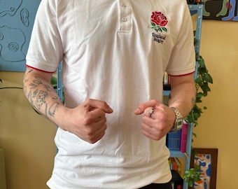 Vintage England Rugby Poloshirt: Englische Rose aus Jersey (Größe Medium)