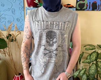 Vintage No Fear-tanktop: mouwloos T-shirt met Y2K grunge Skull-print