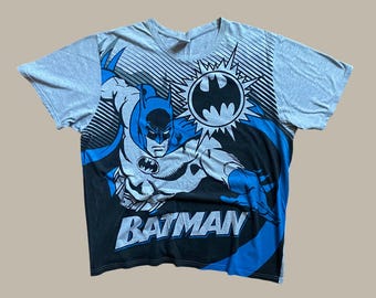 Camiseta vintage de cómic de Batman XL azul grisáceo con gráfico de superhéroe de DC