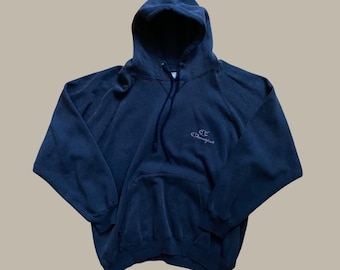 Zeldzame Vintage Champion made in Italy marineblauwe hoodie L | Spelout-sweater uit de jaren 90