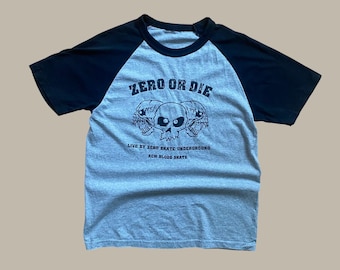 Zero Skateboards Raglan T-Shirt: Grey & Black Skull Graphic