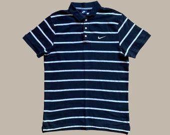 Vintage Nike Polo-Shirt Gestreift Schwarz Weiß Gesticktes Swoosh-Logo Größe XL Retro Sportswear