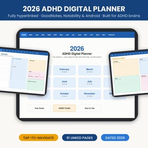 2026 ADHD Digital Planner, Hyperlinked Daily Weekly Monthly, GoodNotes iPad Productivity (Digital Download)
